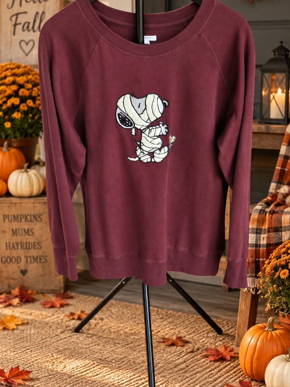 Maurices Peanuts Snoopy Halloween Mummy Relaxed Fit Sweatshirt Burgundy Size XL